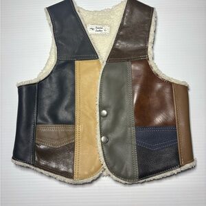 Patchwork Kids Genuine Leather Vest with Shearling Lining Two Button Front CUTE